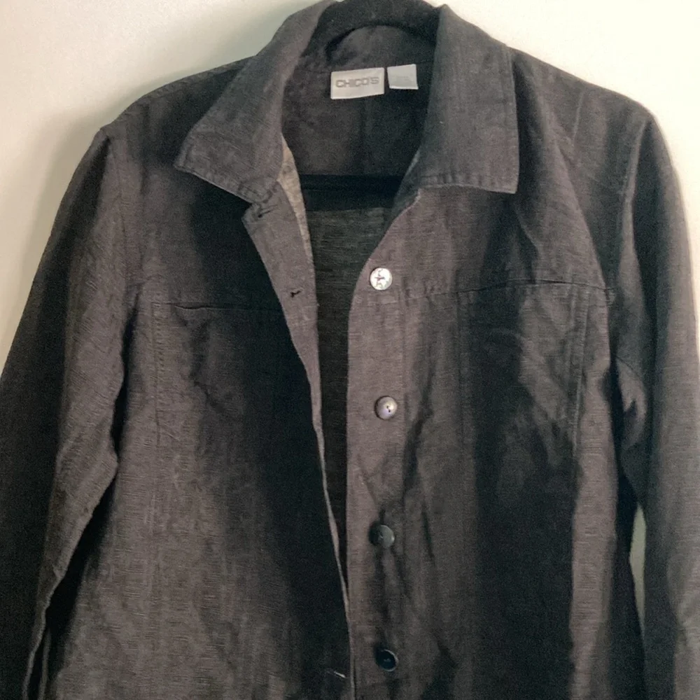 Chicos 2 Womens Size L Casual Black Button Front Lightweight Cropped Jacket